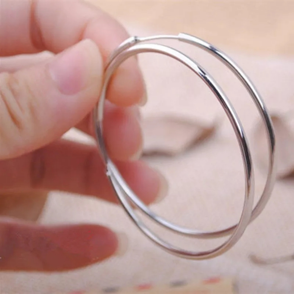 NEW Classic Large Circular 925 Silver Polished Hoop Earrings - Picture 10 of 13